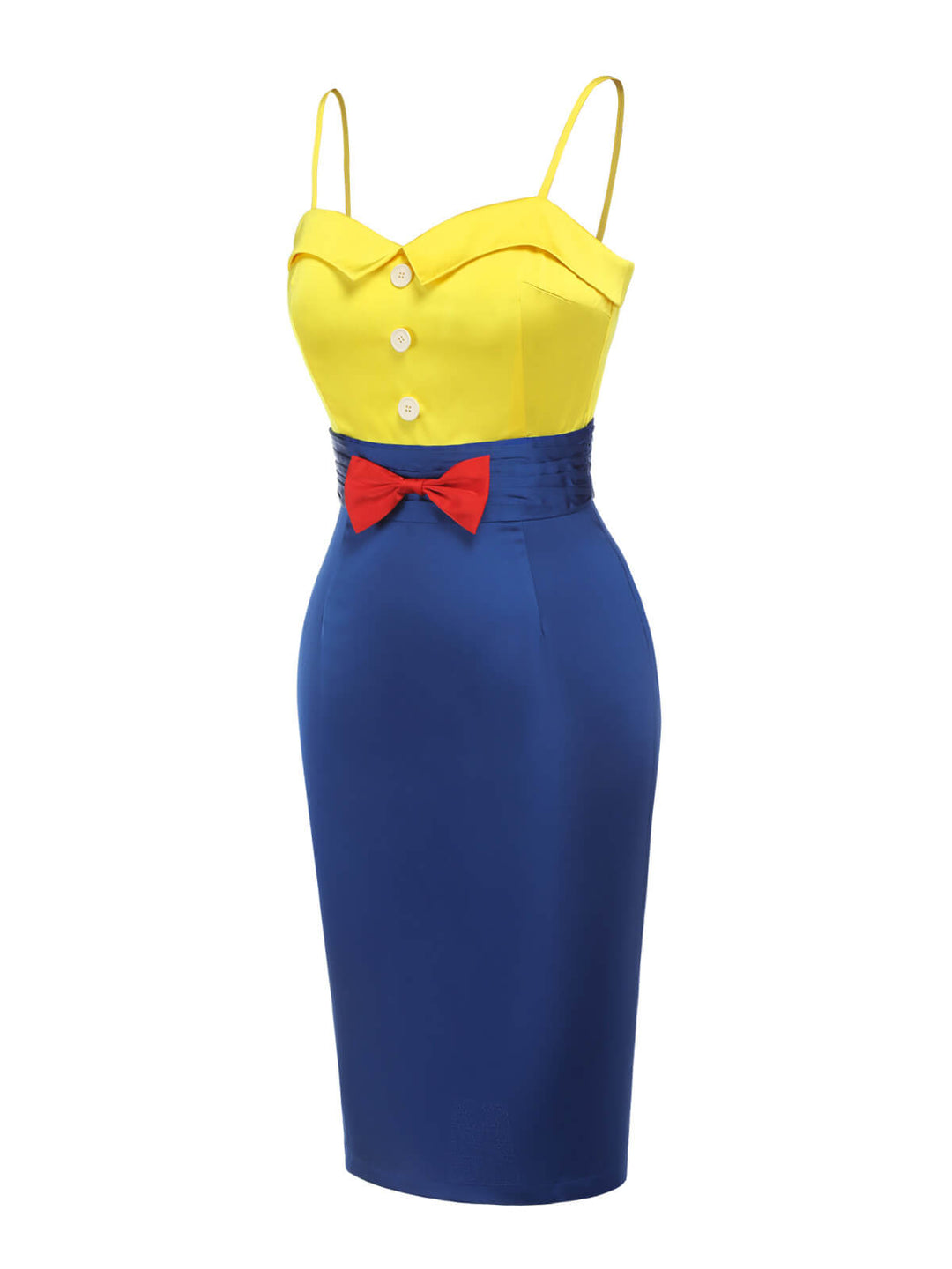Yellow &amp; Blue 1960s Bow Strap Pencil Dress, vintage dress, retro fashion - perfect for women who love vintage and retro fashion