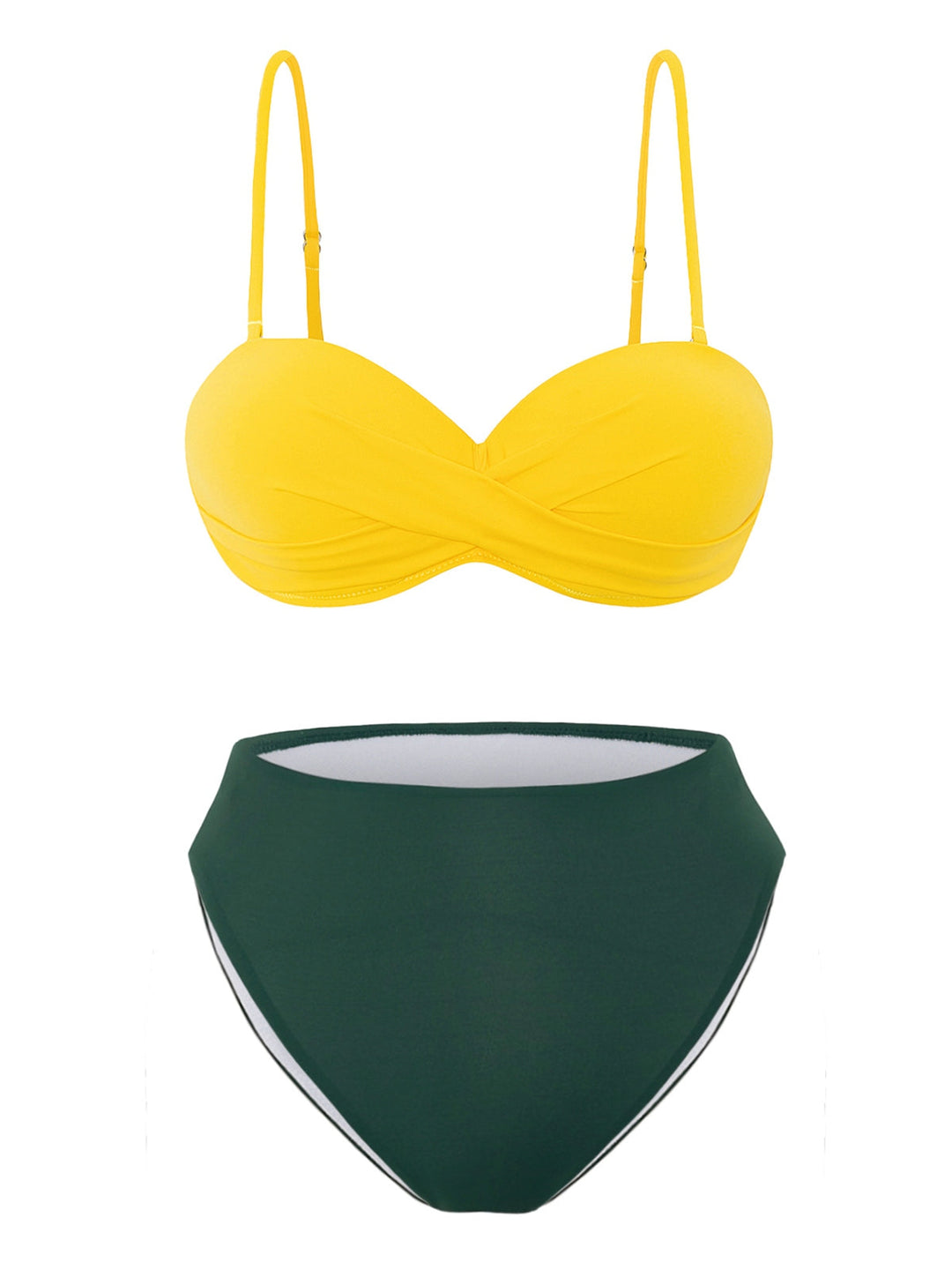 Yellow &amp; Green 1960s Spaghetti Straps Bikini Set - vintage fashion, retro style