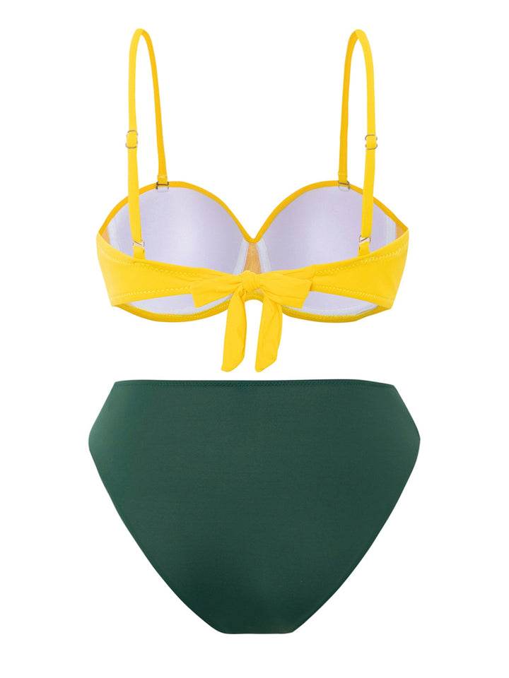 Yellow &amp; Green 1960s Spaghetti Straps Bikini Set - vintage fashion, retro style