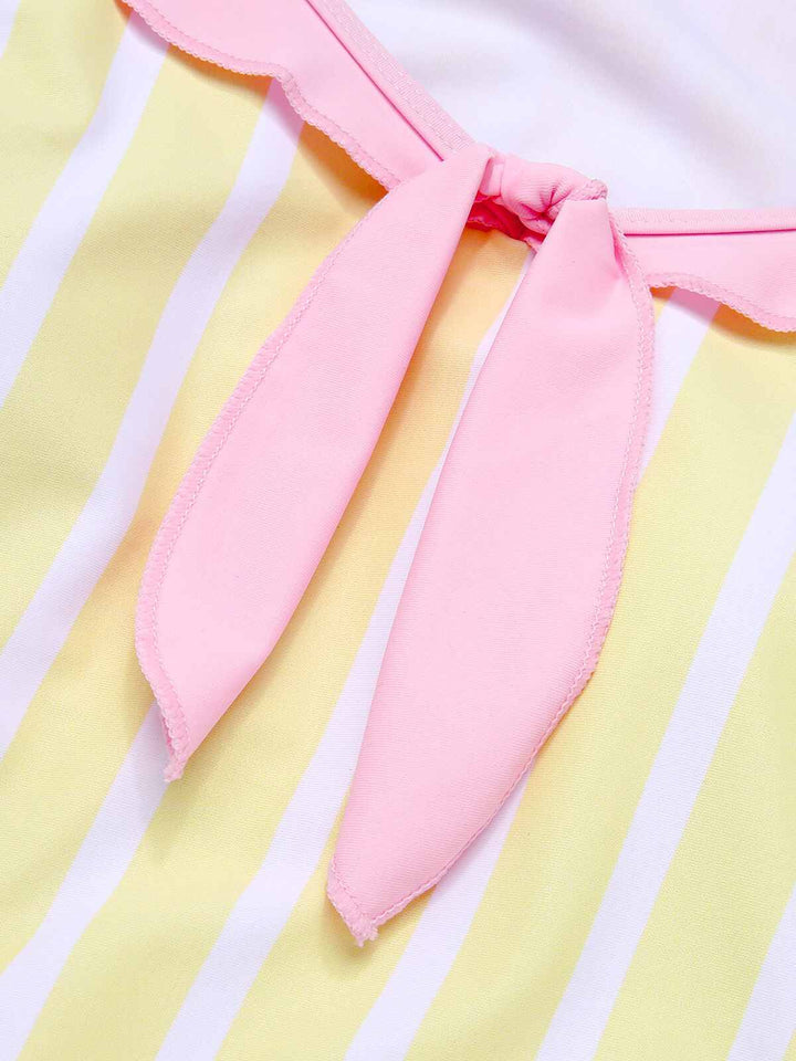 Yellow &amp; Pink 1940s Stripe One-Piece Swimsuit, vintage swimsuit, pin-up swimwear - perfect for women who love vintage and retro fashion