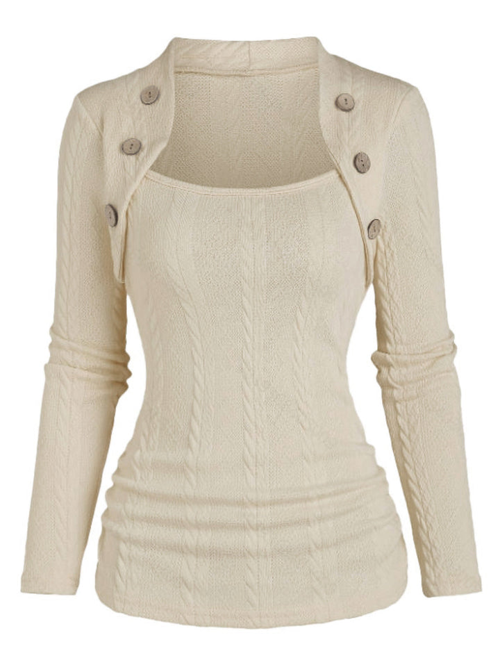 Beige 1960s Solid Faux Button Knitted Sweater, vintage fashion, retro style - perfect for women who love vintage and retro fashion