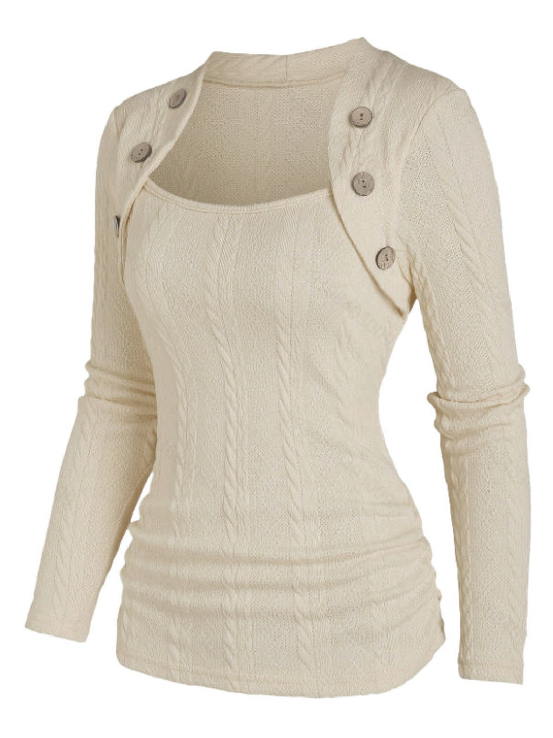 Beige 1960s Solid Faux Button Knitted Sweater, vintage fashion, retro style - perfect for women who love vintage and retro fashion