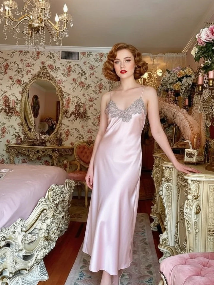 Embroidered Faux Satin Strap Nightgown 3:4 primary image