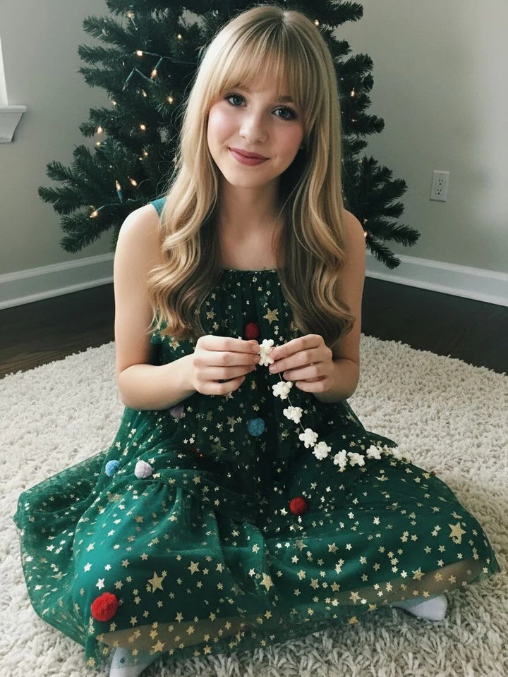 Green Christmas Tree Pom-pom Balls Dress 3:4 primary image