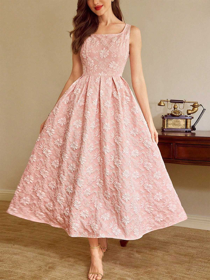 Pink 1930s Floral Jacquard Sleeveless Maxi Dress - vintage dress, retro fashion, rockabilly
