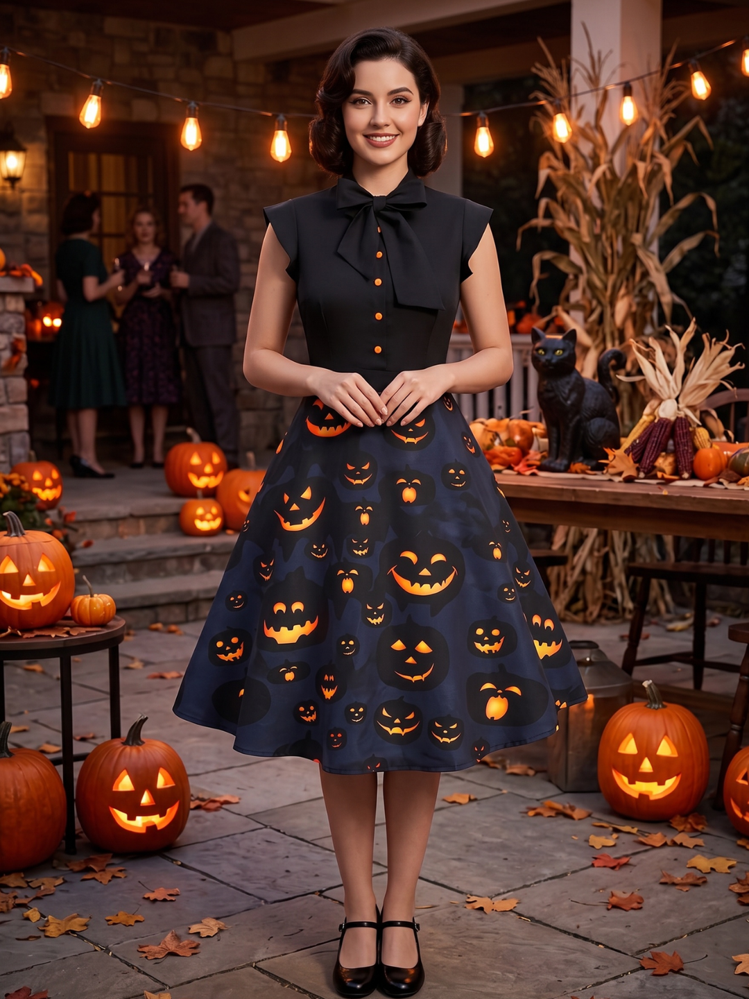 Black Halloween Pumpkin Patchwork Dress